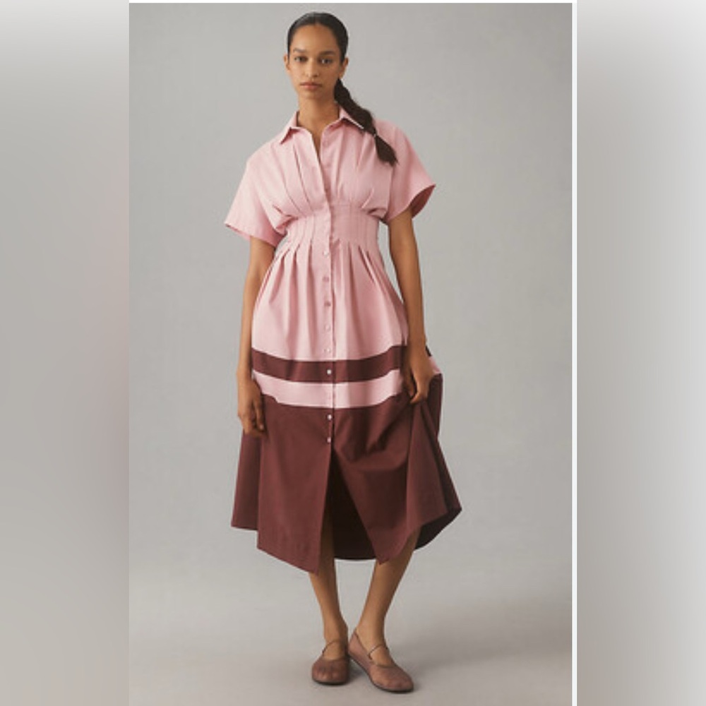 Anthropologie Exquise Tobie Pink and Burgundy Combo Midi Dress